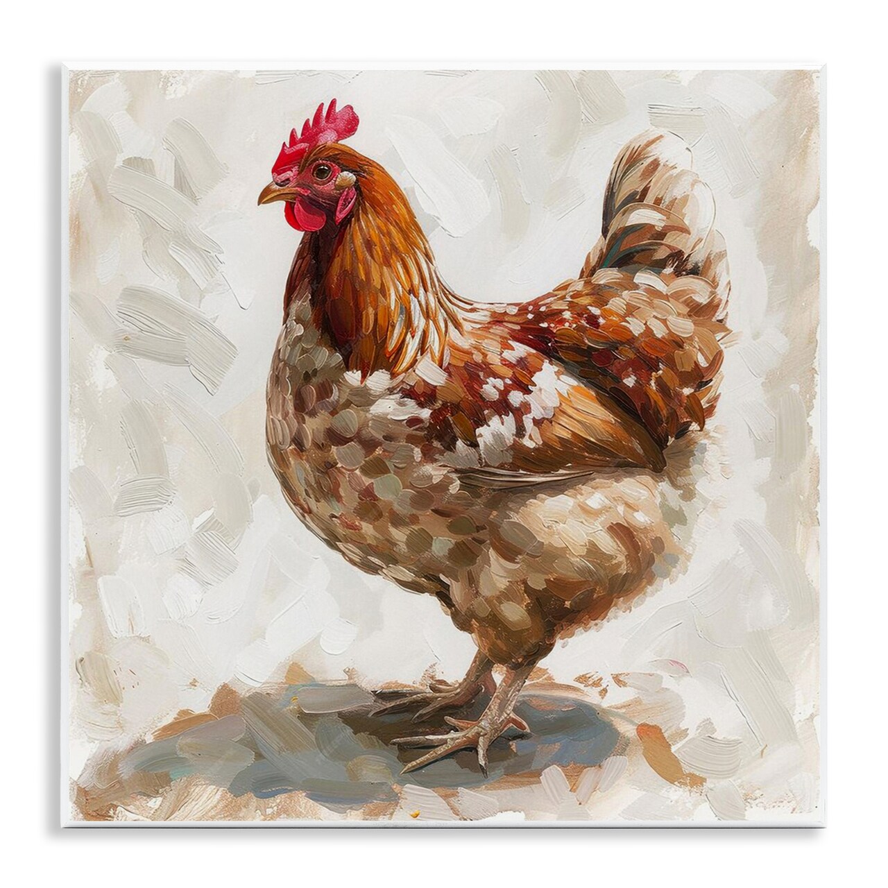 Stupell Industries Neutral Chicken on Beige Wall Plaque Art Design by LSR Design Studio